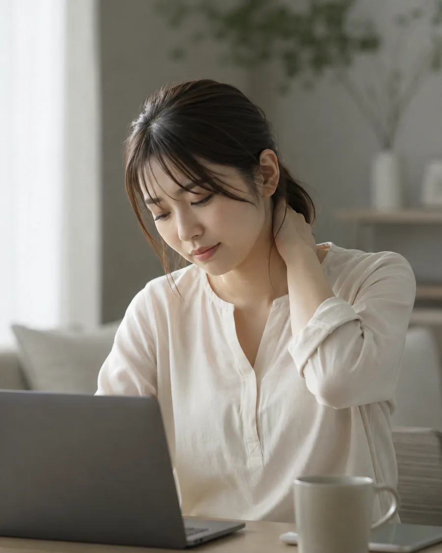 肩こりや姿勢の悩みを抱える女性